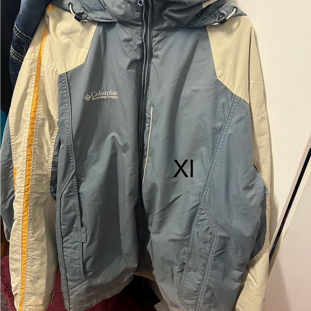 Men's Hooded Windbreaker Jacket - Blue and Beige